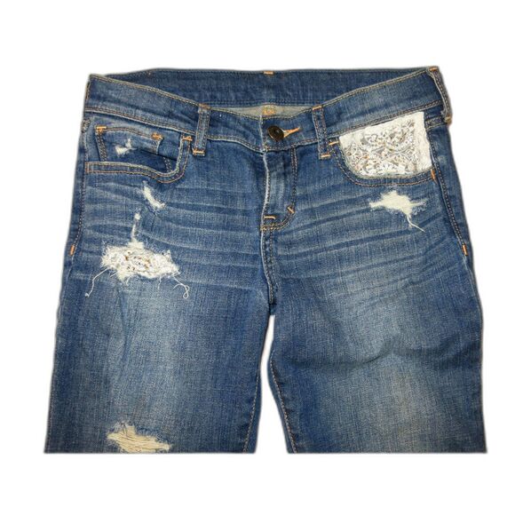 Abercrombie Kids low rise Slim distressed lace stretch jeans denim pants 16 14 - Picture 4 of 6